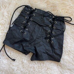 AKIRA Black Lace-Up High Waist Faux Leather Shorts